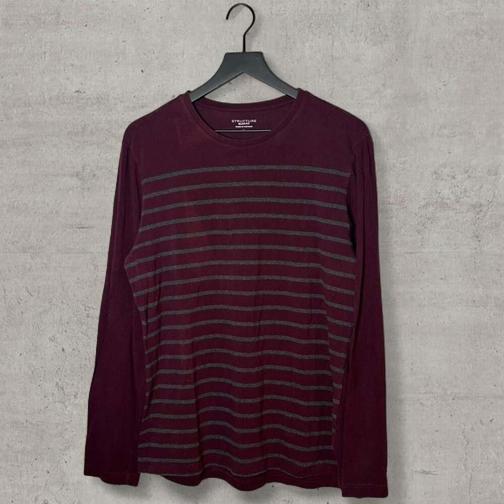 Structure Slim Fit Striped Long Sleeve Shirt XL Maroon Grey
